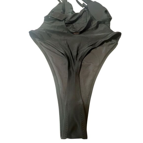 Relleciga Black Sz Lg High Cut Low Back Skimpy 1 Piece Thong Swimsuit NWT - Picture 7 of 7